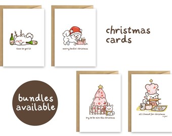 white dog christmas greeting holiday cards || samoyed spitz pomeranian