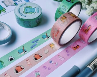pokemon x snacc series || japanese waterproof washi tape || kawaii asian inspired for bujo lettering decor packaging masking || 3 designs