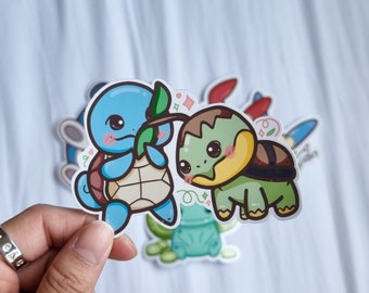 squirtle and turtwig waterproof vinyl sticker || pokemon turtle cute