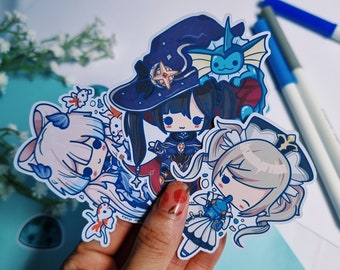 hydro || mona barbara kokomi || genshin impact x pokemon stickers for planners bujo