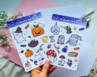 white dog halloween sticker sheet for bujo || japanese spitz samoyed pomeranian