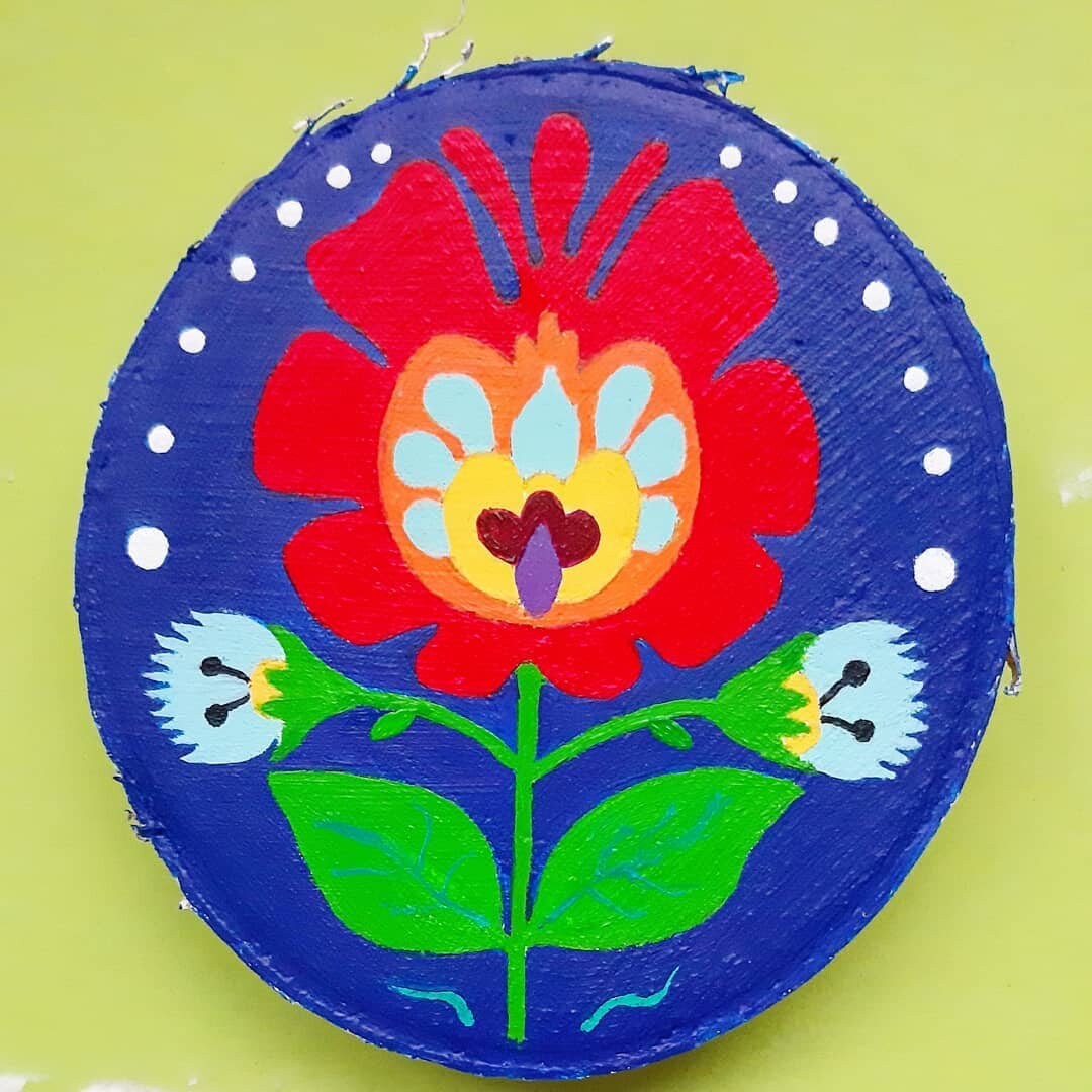Wooden Folk Art Acrylic Painting Flowers Art Wood Painting Etsy