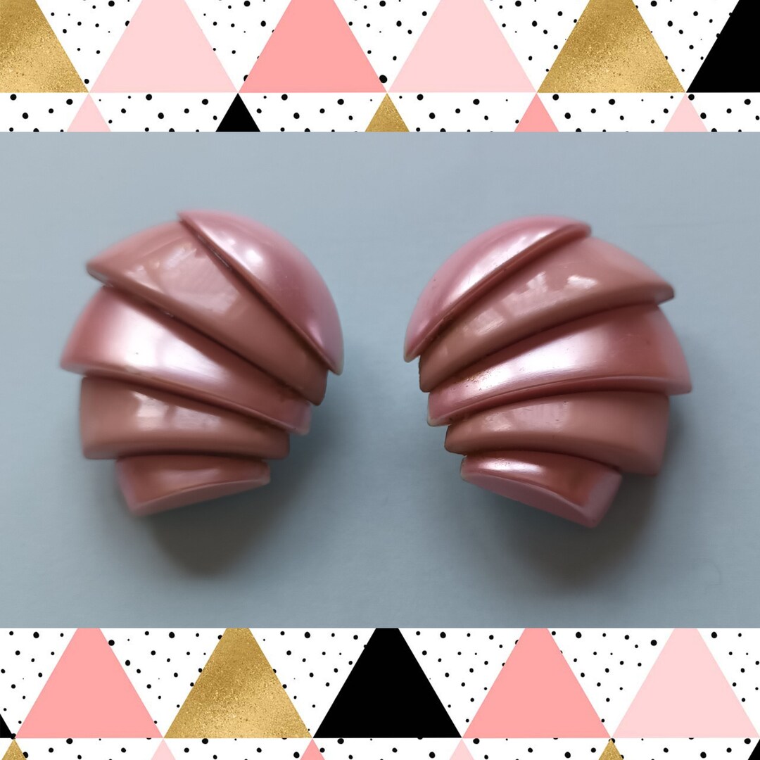 Pink Midcentury Clipon Earrings Vintage Plastic Earrings Etsy