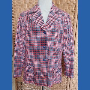 Vintage jaren 70 geruite blazer: rood, wit en blauw mod-jack