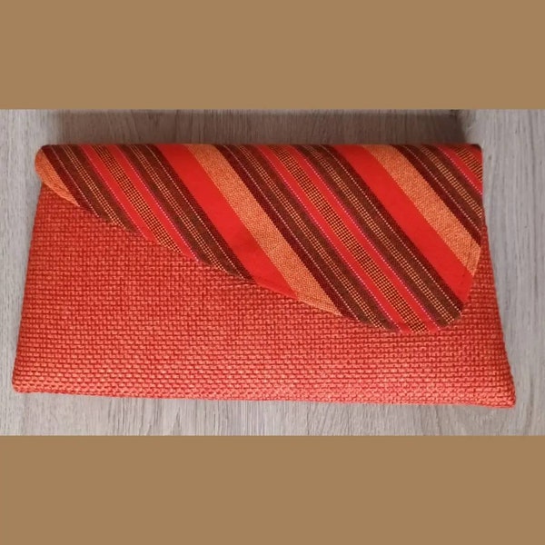 Retro orange clutch, retro handbag, retro evening bag, orange clutch with stripes, retro clutch, mod handbag, mid-century handbag