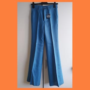 70s new old stock trousers, vintage linen blue pants