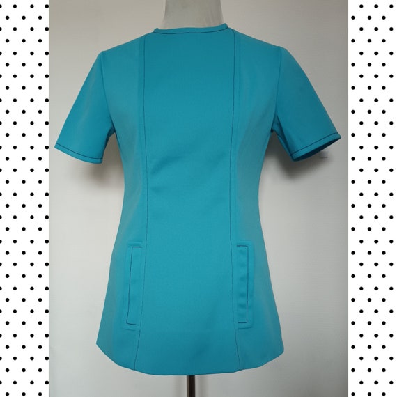 Mod tunic top with short sleeves, turquoise vinta… - image 1