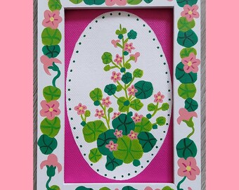 Hand painted photo frame, Botanical art illustration on wood, framed floral painting