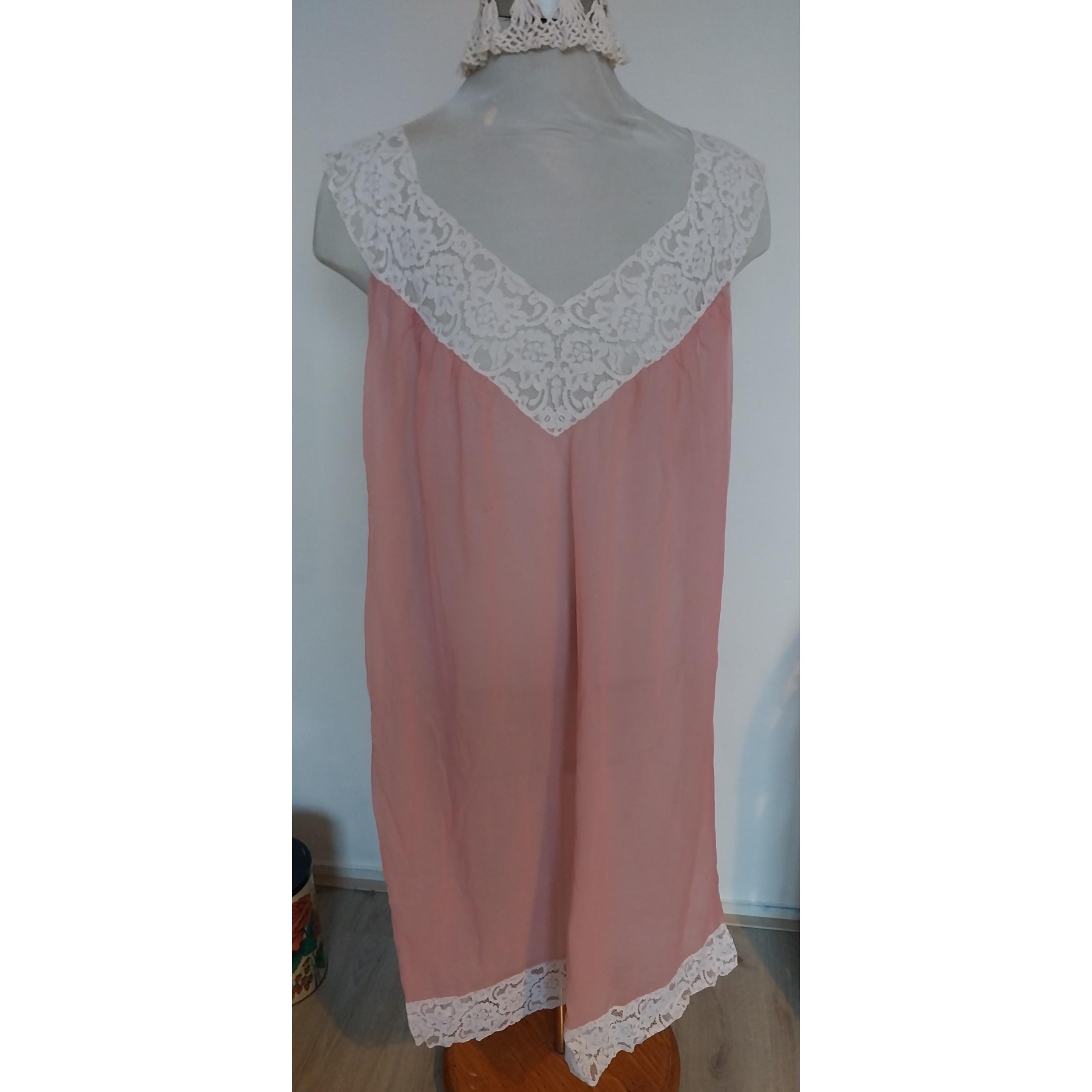 Sexy pink see-thru vintage nightgown, 70s nightgown white lace edgings, mid-century nightwear