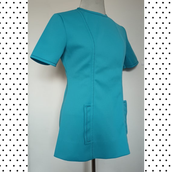 Mod tunic top with short sleeves, turquoise vinta… - image 2