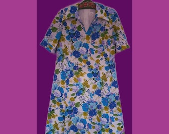 60s shirt dress, vintage flower power dress, 60s fashion, vintage flower pattern, 60s fabric, Groovy 60s dress, mod dress,retro flower dress