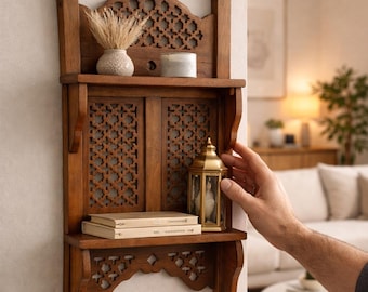 Hand-Carved Rosewood Wall Shelf – Modern Living Room Entryway Home Decor