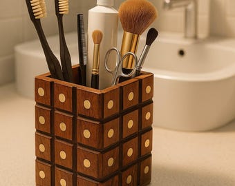 Handmade Wooden Toothbrush Holder: Rustic Farmhouse Bathroom Organizer
