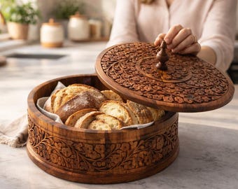 Rosewood Bread Container, Rustic Farmhouse Kitchen Decor & Housewarming Gift
