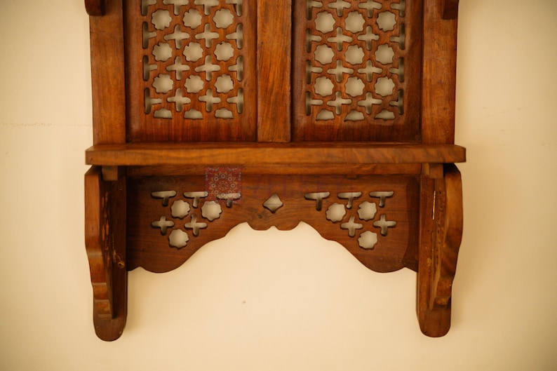 Wooden Wall Shelf, Hand carved Floating Shelves, Double Tier Wall Hanging Rack, Trinket Shelf, Housewarming Gift image 3