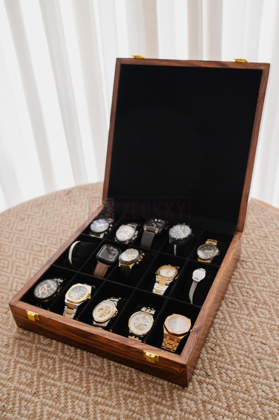 Luxury Wooden Watch Box: 15-slot Rosewood Organizer With Velvet