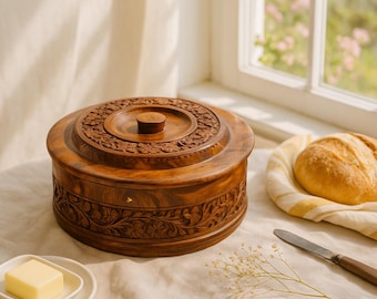 Handmade Wooden Bread Box: Farmhouse Kitchen Decor with Floral Inlay