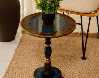 Mesa de centro Mandala em madeira de jacarandá pintada à mão, decoração boho para casa.