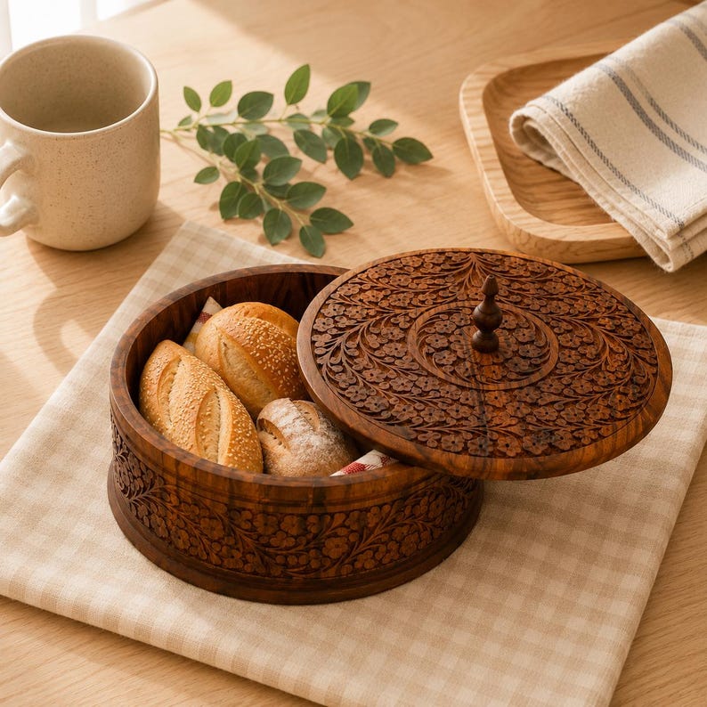 Handmade Rosewood Bread Box, Rustic Round Wooden Storage Box, Farmhouse Kitchen Decor, Housewarming Gift image 5