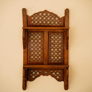 Wooden Wall Shelf, Hand carved Floating Shelves, Double Tier Wall Hanging Rack, Trinket Shelf, Housewarming Gift image 13