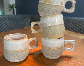 Handthrown stoneware mugs: tea/coffee, receptacle for any liquid
