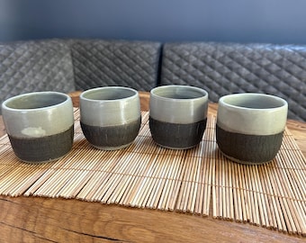 Vasos de cerámica con efecto fisurado color carbón / Tazas de gres hechas a mano / Tazas de café sin asa de 290 ml / Cerámica escandinava