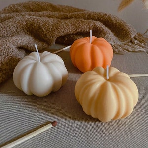 Pumpkin Soy Wax Candles | Autumn Decorative Candle | Halloween Decor | Neutral White Orange | Gift Set | Wax Melts
