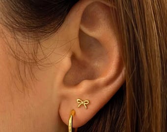 Cute Bow Stud Earrings UK | Minimal Gold Plated Ribbon Earring | Gift for Her | Minimalist | Valentine's Galentine's