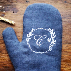 Guante de lino personalizado para horno: Guante de cocina con monograma bordado