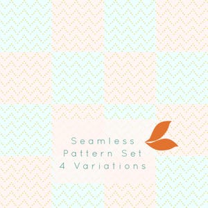 Conjunto de patrones minimalistas sin costuras, papel digital en tonos pastel, diseño de hojas en zigzag, fondo suave, papel para álbumes de recortes imprimible, descarga instantánea.