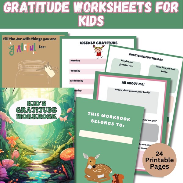 Gratitude Worksheets for Kids, Positive Thinking Promt Journal,Self Compassion Affirmation Journal, Grateful JarS Spread Kindness Brain Dump