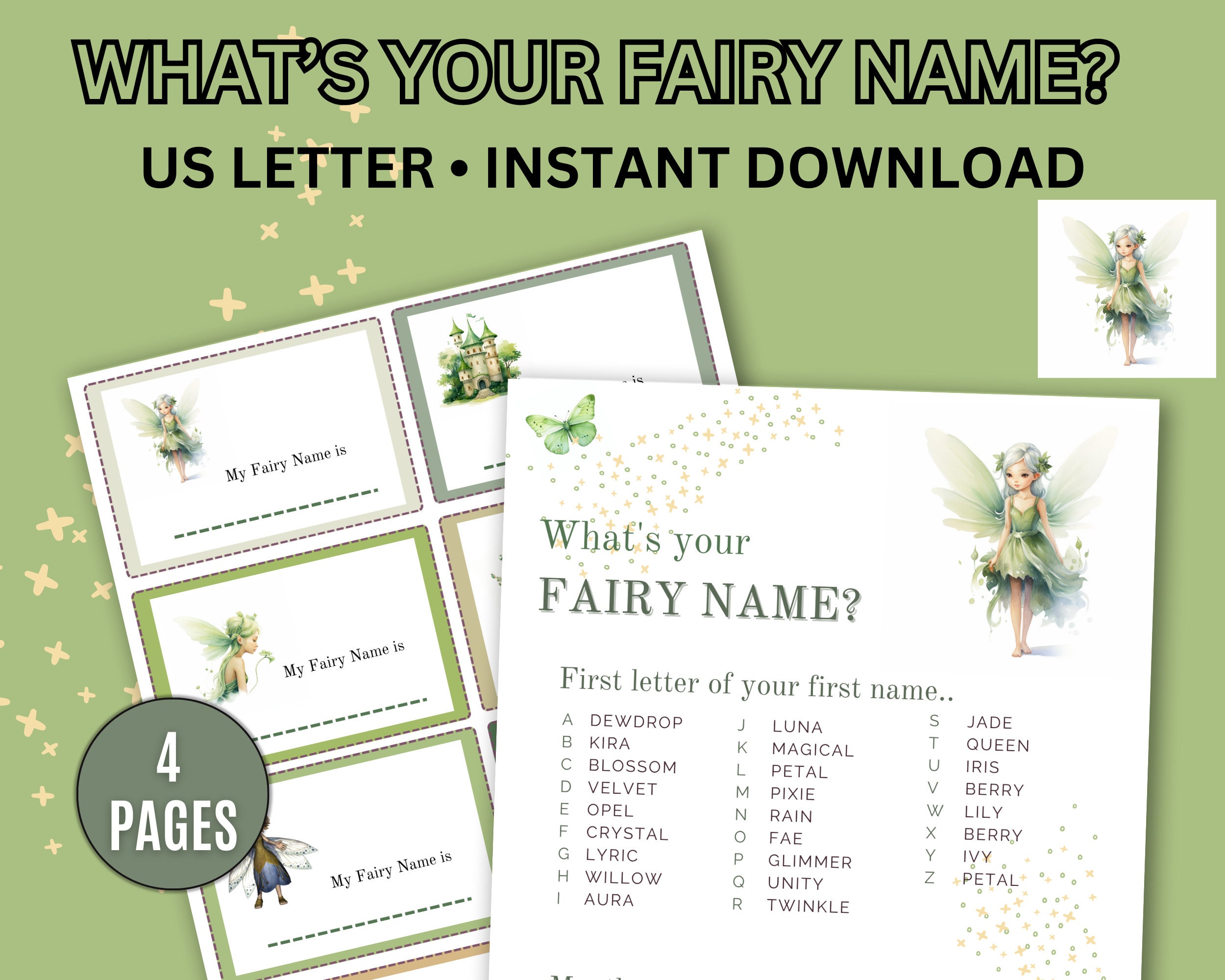 What's Your Fairy Name Fairy Birthday Printable Party Game &amp; Name Tags ...
