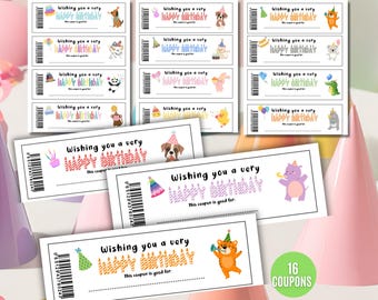 Happy Birthday Printable Gift Coupon, Boy Girl Bday Voucher, Printable Gift Certificate, Easy Last minute DIY Present Ideas, Experience Book