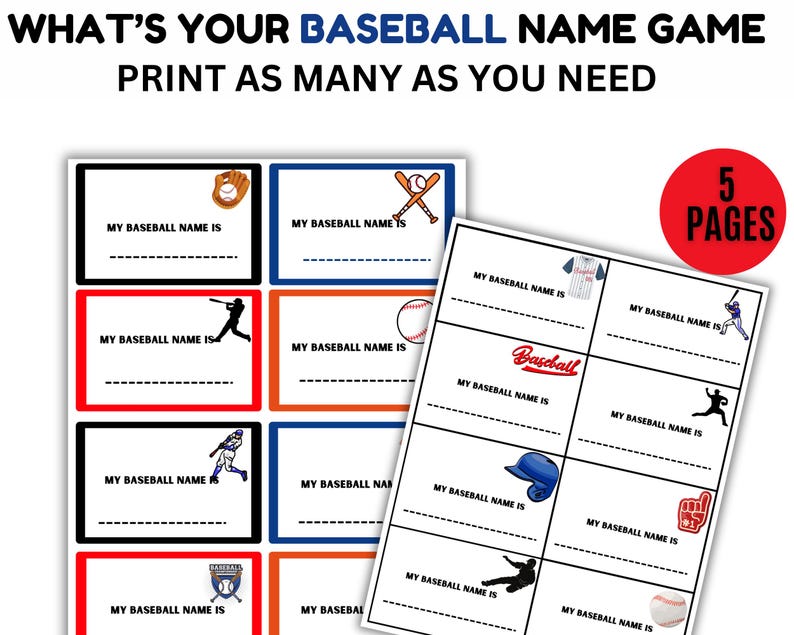 What's Your Baseball Name Game, NAME TAGS + Sign, Baseball-themed Game ...