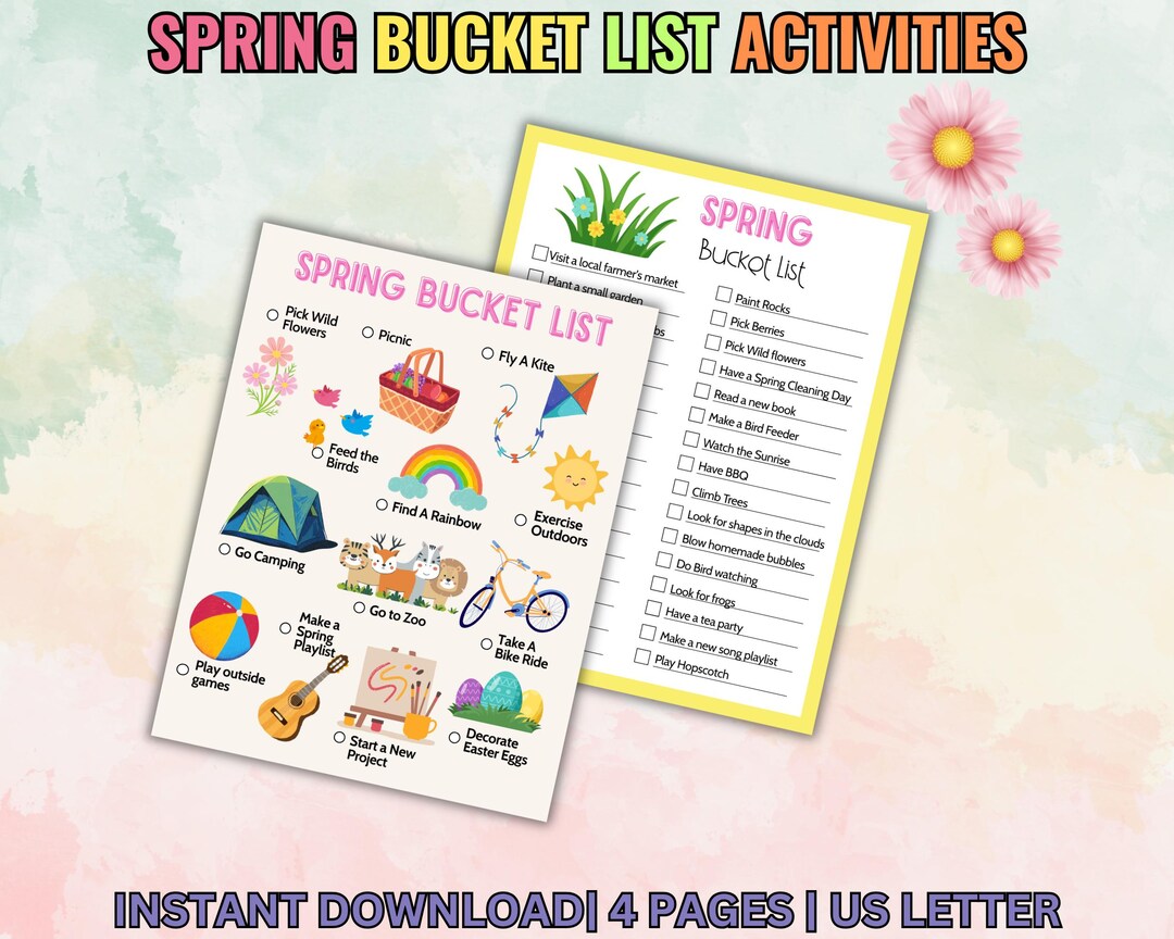 Spring Bucket List Printable, Spring Break Activities Checklist for ...