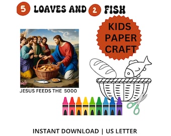5 pagnotte e 2 pesci: lavoretto per la scuola domenicale per bambini, attività della lezione biblica "Gesù sfama i 5000", storia biblica del miracolo di Gesù stampabile