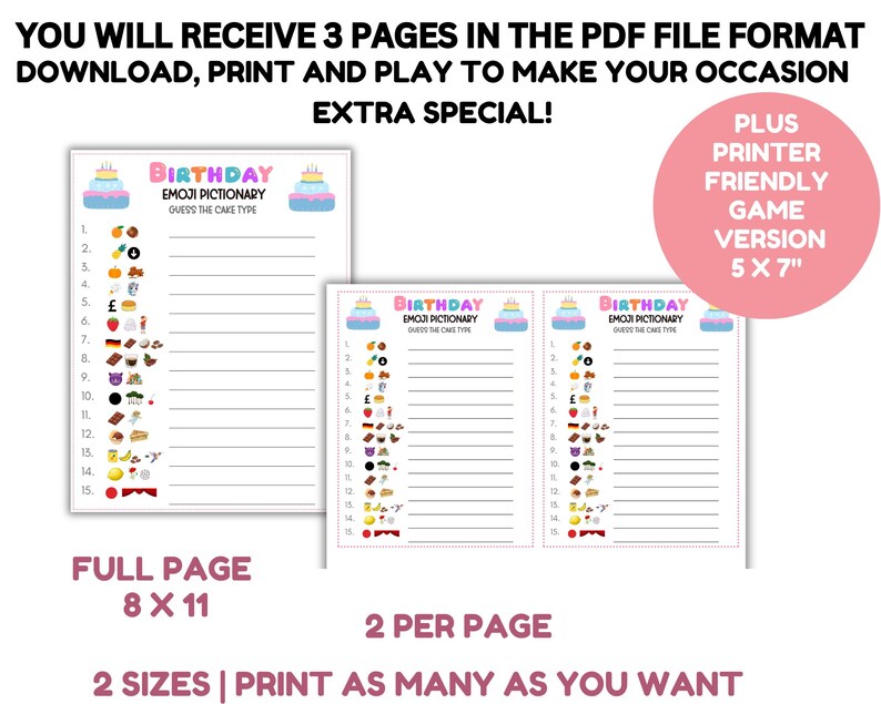 Birthday Emoji Pictionary Game, Printable Trivia Guessing Game, Guess ...