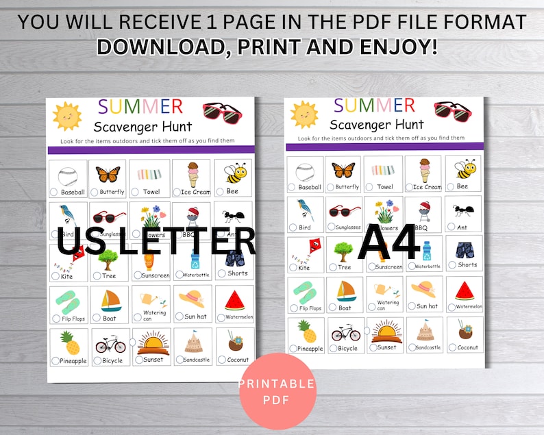 Printable Summer Scavenger Hunt, Outdoor Activity for Kids, Nature ...