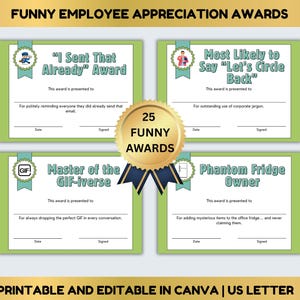 Divertenti premi di apprezzamento per i dipendenti, certificati di riconoscimento del personale stampabili, regalo divertente per colleghi, feste di lavoro ed eventi di squadra, modificabili