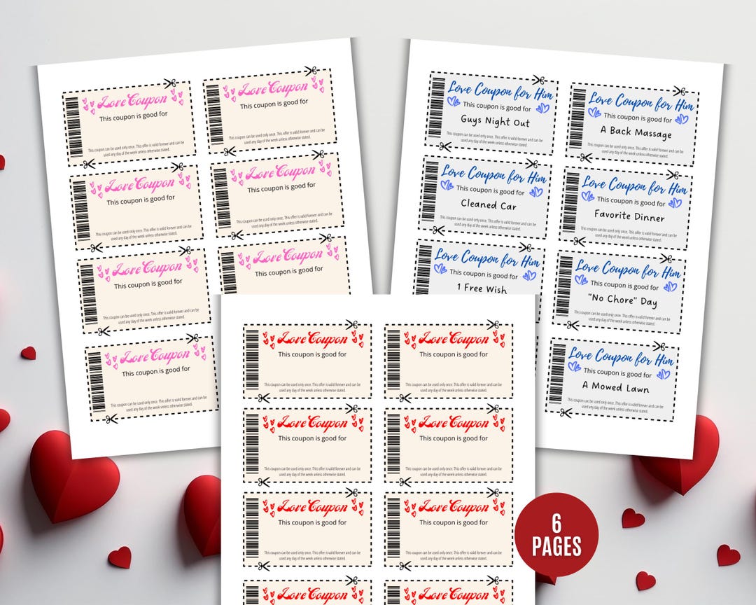 Printable Love Vouchers Book, Coupon Gift for Her, Gift for Him, Fun Anniversary Gifted Voucher ...