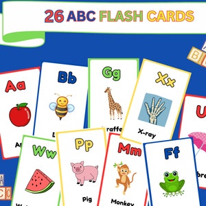 ABC-flashkaarten, educatieve kaarten, AZ-kaarten, ABC leren, alfabet-flashkaarten, kinderkleurenalfabet, montessorikaarten, afdrukbaar voor peuters
