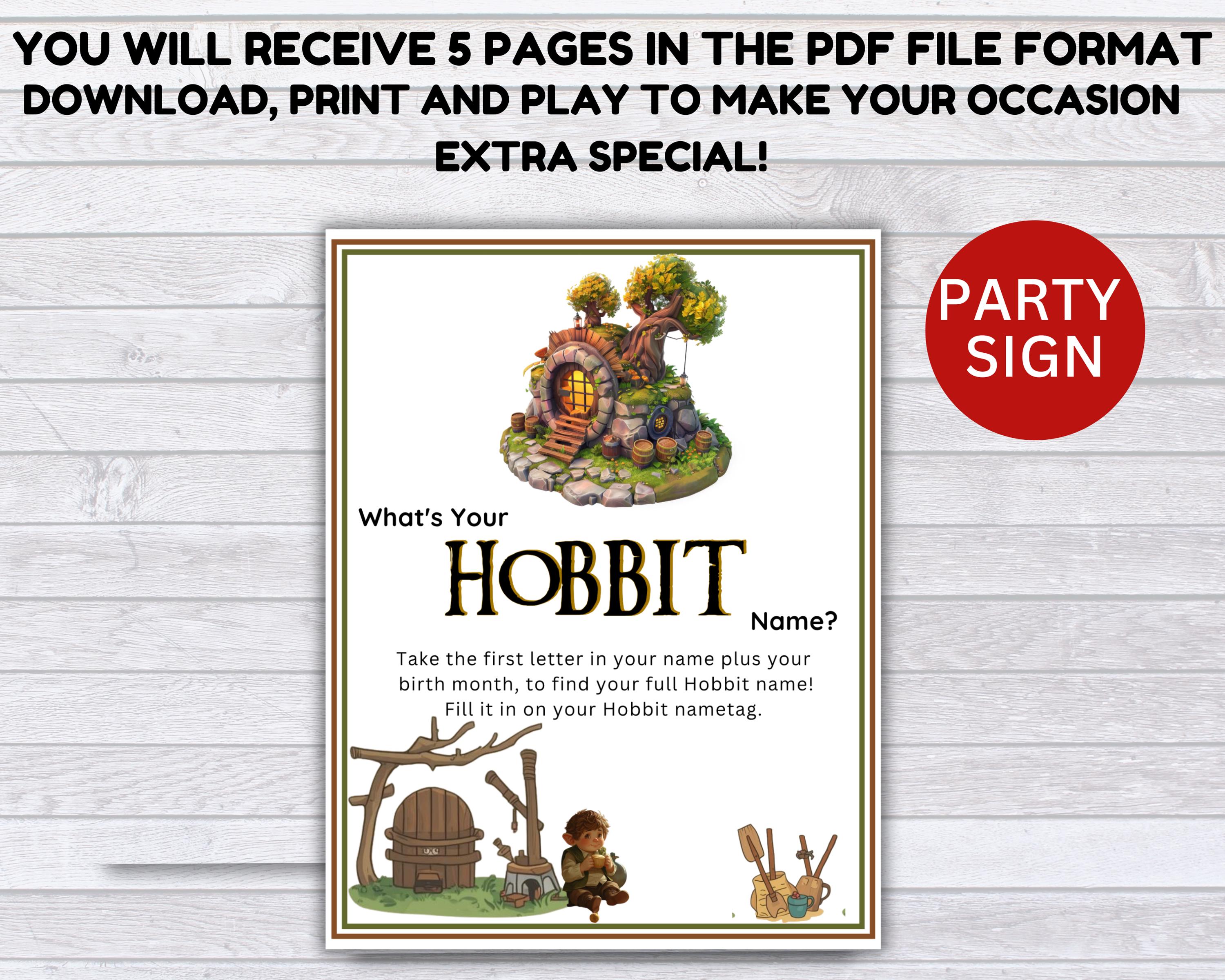 What's Your Hobbit Name Game With NAME TAGS + Sign, LOTR Inspired Fun ...