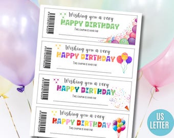 Printable Birthday Coupons, Custom Birthday Present Voucher, Experience Coupons, Last Minute Birthday Gift, DIY