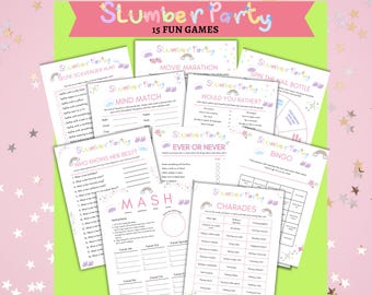 Pajama Party Printable, Sleepover Slumber Games Bundle, 15 Fun Activities, Girl Birthday, Spa  Parties