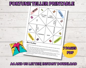 Printable Paper Fortune Teller, Origami Cootie Catcher, Chatter Box, Boredom Buster, Screen Free Birthday, Sleepover, Pre-k Kids Activity