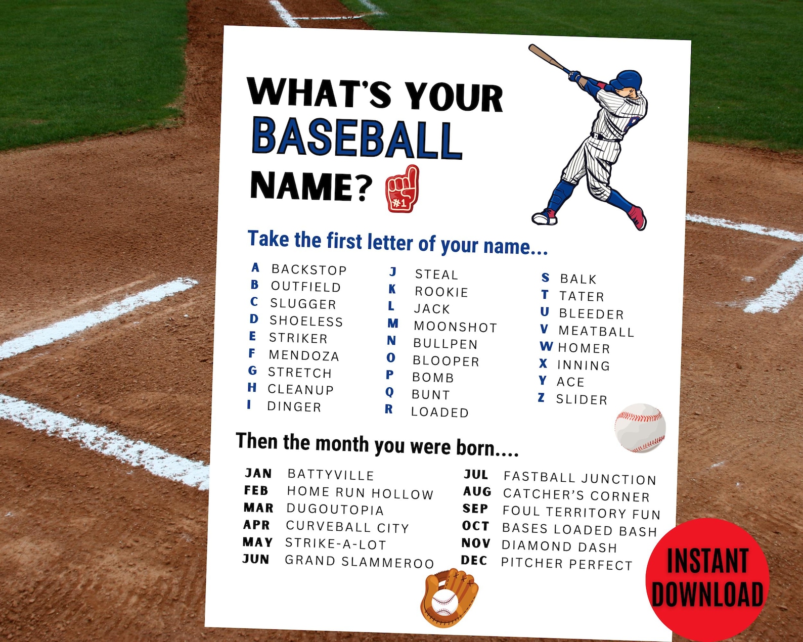 What's Your Baseball Name Game, NAME TAGS + Sign, Baseball-themed Game ...
