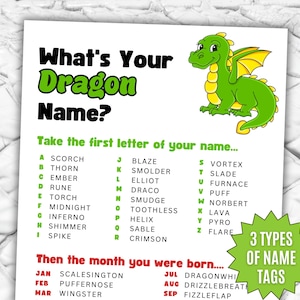 What's Your Dragon Name Game With NAME TAGS + SIGN, Printable Dragon ...