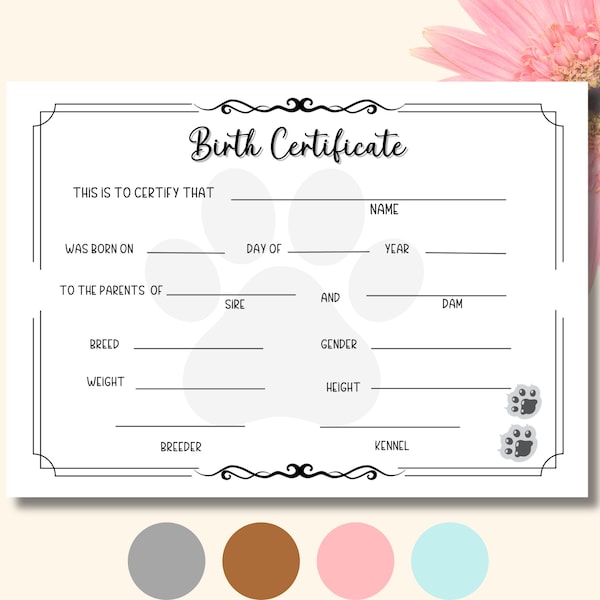 Puppy Birth Certificate, Dog Birth Certificate, Birth Forms, Dog Breeder Forms, Puppy Template, New Puppy Gift, Editable in Canva, PRINTABLE