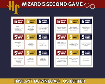 Wizard 5 Second Game,  HP Themed Birthday Party Printable, Potter Magical Wizardry Inspired,  Fun Group Trivia Games, Family Movie Nights