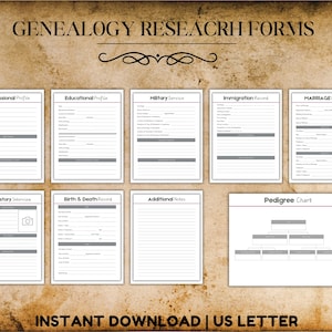 Genealogy Research Binder Printable, Family Tree Organizer, Ancestry Reseach Template, Digital Family History Planner & Tracker Worksheets